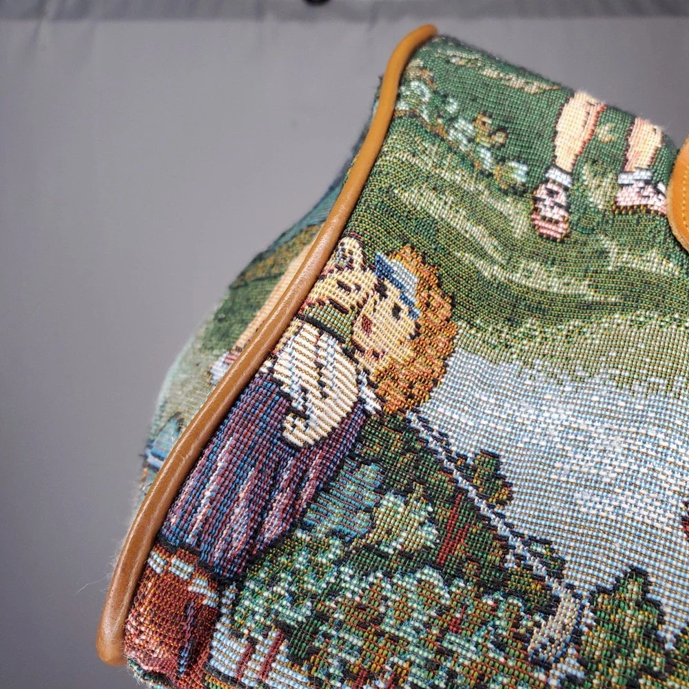 Tapestry Purse Handbag Golf Scene Sporty Vintage 2-Handle Zipper